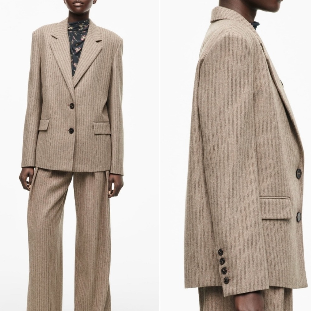 Zara pinstripe limited edition wool blend blazer back open slit rare - Picture 2 of 8
